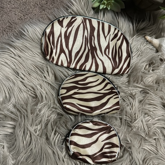 NWOT Set of 3-Cosmetic Bag-Animal Print-Brown/Cream - Picture 4 of 11